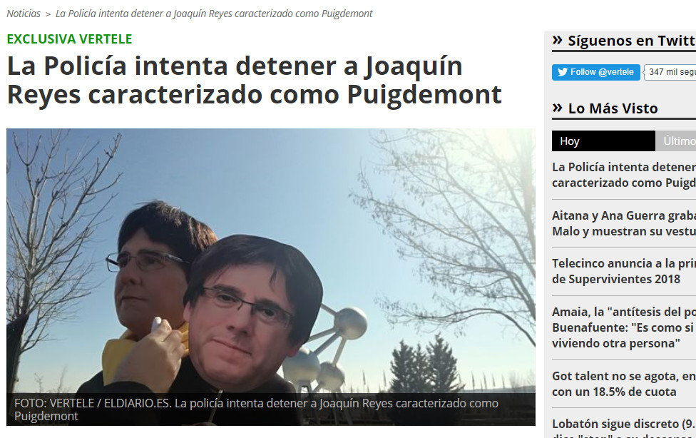Humorist Joaquin Reyes with a Puigdemont mask (by Vertele /El Diario)